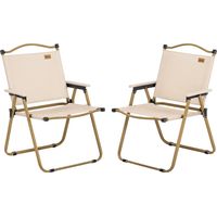 Set 2 Sillas de Jardín Plegables con Reposabrazos Sillas para Camping y Playa en Tela Oxford y Acero 54x59x78 cm Caqui
