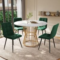 Ensemble de salle à manger (5 pièces), comprenant une table et quatre chaises, une table ronde de 100 cm de diamètre avec pieds en métal doré, un plateau en MDF blanc et des chaises de salle à manger