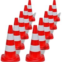 Vidaxl – Lot de 10 cônes de signalisation réfléchissants 50 cm – Couleur rouge et blanc – Résistants aux intempéries – Pour redirection de trafic