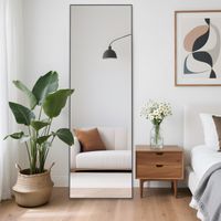 Rattantree – Standspiegel – 162 x 52 cm – Ganzkörperspiegel – rechteckiger Standspiegel – gehärtetes Glas – Rahmen aus Aluminiumlegierung – für Schlafzimmer, begehbare Kleiderschränke – schwarz
