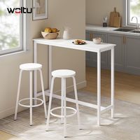 WOLTU Conjunto de mesa de bar con 2 taburetes, muebles de cocina y comedor, acero y madera, blanco