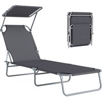 Tumbona de jardín Plegable con Toldo y Respaldo Reclinable para Jardín Terraza Acampada 187x58x36cm Gris