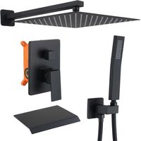 OHPA Colonne de Douche Encastrée,Ensemble de Douche Noir,colonne douche encastrable avec bec déverseur de baignoire,Douche de Tête 12 pouces ,Douchette,Mitigeur Douche Corps en Laiton