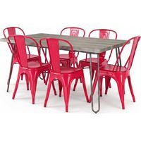 Pack Esstisch - Industriedesign 150cm + 6er Pack Esszimmerstühle - Industriedesign - Hairpin Stylix Rot