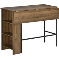 Ilot central table de bar marron 120x76x91,4Hcm plateau rabattable avec 3 étagères de rangement