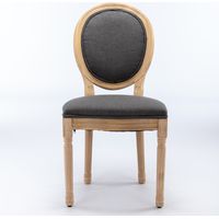 Lot de 2 chaises de salle à manger en bois massif, dossier lin motif ancien, gris anthracite DE1845DG