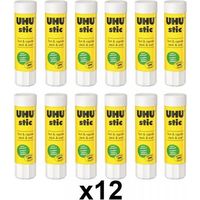 Bâton de colle - UHU - 8,2g - Lot de 12 - Composé à 98% d'ingrédients naturels - Lavable à froid