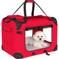 Transportín para Perros Plegable 60x41,5x41 cm con Ventanas de Malla Cojín Suave y 2 Asas para Mini Perros y Gatos Rojo