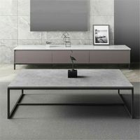 Modern Coffee Tea Table Rectangle Marble Top Table Storage Living Room Furniture, Light Grey