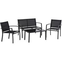 Ensemble mobilier jardin 4 pièces noir avec 2 fauteuils, canapé 2 places et table basse