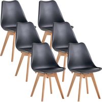 Wokaka Pack de 6 sillas de comedor con cojines de asiento - estilo escandinavo, diseño nordico - (Negro)