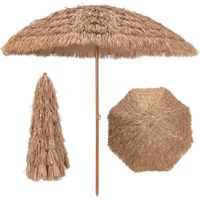 Parasol Paille en PP, 175CM Parasol Plage Inclinable de Style Hawaïen avec Sac de Transport, 8 Baleines,Hauteur Réglable 140-190CM, Base Non Inclus