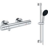 Grohe – Mitigeur thermostatique de douche Grohtherm 800 – Barre de douche avec porte savon – Douchette Tempesta 2 jets – Chrome – Montage mural