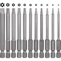 Lot de 11 embouts de tournevis Torx - 75 mm - En acier S2 - Magnétique - 6 pans - T6 T7 T8 T9 T10 T15 T20 T25 T27 T30 T40 - Embouts Torx électriques pour vis profilées en T