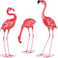 Flamingo Statues Metal Red Flamingo Yard Art Outdoor Statues Sculptures for Home Patio Lawn Backyard décor, Set of 3