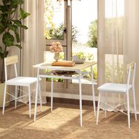 Ensemble table et chaises, table de cuisine avec chaises, structure en acier, avec 2 chaises encastrables, blanc chêne