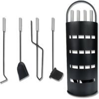 Set attrezzi e ferri per camino Set di 5 accessori per camino in acciaio inox, set di posate per camino, con supporto, scopa, pinza, gancio, pala per stufa a legna, nero