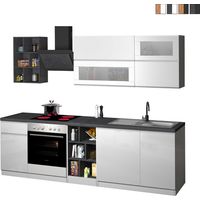 Composizione Cucina moderna 255X60-34X85-71cm - NAUTILUS - Colore: bianco laccato lucido/report