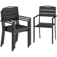 Juego de 4 Sillas de JardĂn Exterior Apilables con Reposabrazos Respaldo y Asiento Marco Metálico 52x51x90 cm Negro