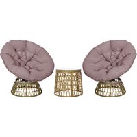 Ensemble salon jardin 3 pièces DaGou 2 fauteuils pivotants + table basse ronde résine tressée