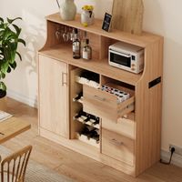 Buffet de bar et restaurant avec éclairage LED, prises électriques, porte-verres, casier à bouteilles, étagères multi-niveaux, idéal pour cuisine et salle à manger