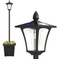 Farola Solar Exterior de Jardín con Macetero Poste de Aluminio IP44 Encendido/Apagado Automático 33x33x160 cm Negro