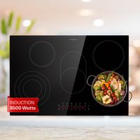 Klarstein Plaque Induction 8500W, Plaque de Cuisson Electrique à Induction, Plaque Induction Encastrées 5 feux, Tables de Cuisson, Plaques chauffantes ThermoBoost, Rechaud Electrique pour la Cuisine