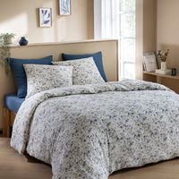 Housse de couette 200x200 gaze de coton à fleurs bleues Terre de Nuit