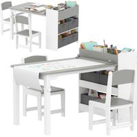 Set Tavolo e Sedie per Bambini con 2 Sedie e Tavolino Contenitore, in Legno e Tessuto non Tessuto, Grigio e Bianco