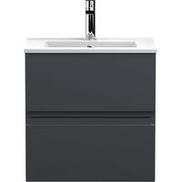 Hudson Reed Urban Satin Soft Black 500mm Wall Hung 2 Drawer Vanity Unit and Minimalist Ceramic Basin - URB1402B