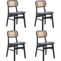 Wahson Dining Chairs 4Pcs Upholstered in PU Leather Retro Rustic Kitchen Chairs with Wooden Legs for Living Room Restaurant, Black