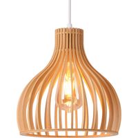 Vintage wooden pendant light for living room, decorative birdcage ceiling light, handmade retro ceiling light E27, adjustable height for restaurant, bedroom, hallway, 60W, ø23cm, white + natural