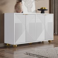 Sideboard 120 cm, Weiß – 4 geschnitzte Türen und goldfarbene Details – Modernes Retro-Design – Verstellbare Einlegeböden – Aufbewahrungsschrank fürs Wohnzimmer