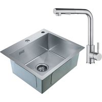 CECIPA 2 en 1 Évier 1 Bac Inox 50 x 45 x 18,5 cm + Robinet de Cuisine Inox Extractible (Sans distributeur de savon)