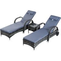 Sonnenliege Gartenliege Tisch 3er-Set Gartenmöbel, Polyrattan+Metall Grau