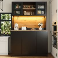 Buffet de cuisine (120 × 40 × 180 cm), buffet haut d’appoint de cuisine, buffet, meuble de cuisine avec portes en acrylique et éclairage LED, noir