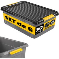 MONZANA® Caisse de rangement robuste avec couvercle hermétique empilable sans BPA gain de place caisse de rangement organisateur 6x 30 L
