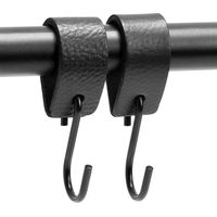 Brute Strength - Multifunctional S Hooks Leather Black 2 Pieces Coat Hook for Kitchen, Bathroom, Bedroom and Office