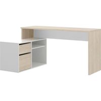 Dmora – Bureau d'angle multifonction 139x92x75 cm – Structure en panneaux mélaminés résistants – Tiroir et étagères intégrés – Pour petits espaces