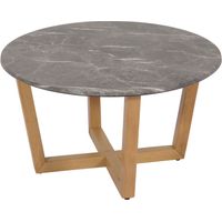 Table basse HHG-728, table d'appoint table de salon, bois massif HDF stratifié mélaminé Ø80cm, aspect marbre/pierre, structure claire