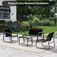 HAUSPROFI Salon de Jardin 4 Places, Canapé 2 Places, 2 Fauteuils, Table Basse Verre Trempé, salon de jardin exterieur, Textilène Résistant aux Intempéries, Acier Thermolaqué, 220 kg, Jardin, Terrasse,