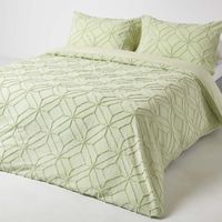 HOMESCAPES Parure de lit vert sauge tuftée à motif géométrique, 230 x 220 cm