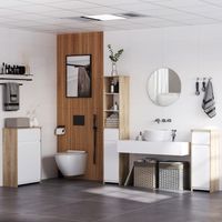 Badezimmerschrank mit Schublade und verstellbarem Einlegeboden, aus MDF, 32,6 x 30 x 90 cm, weiß und holzfarben