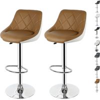 Tabouret de Bar Lot de 2 avec Siège Bien Rembourré, 2 Design 2 Couleurs, Tabourets en Simili-Cuir Réglable, Marron+blanc
