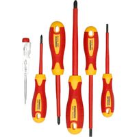 Ferrestock FSKDES106E set de 6 Schraubendreher mit Griff und isoliertem Schaft (VDE) nach standard IEC 60900, aus hochwertigem de legiertem Stahl de, bis 1000V, inkl. einem Schraubendreherpicker de 14