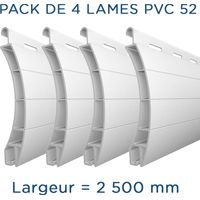 Pack de 4 lames PVC 2500mm – Hauteur 52mm – Épaisseur 14mm – Coloris blanc – Lames recoupables pour volets roulants – Lakal