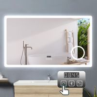 Badspiegel mit Beleuchtung Badezimmerspiegel Wandspiegel Anti-Beschlag Wasserdicht Wandmontagespiegel Lichtspiegel 160 x 80 cm Beschlagfrei+Uhr+Bluetooth+Kosmetikspiegel+3 Farben Dimmbar+LED Memory Fu