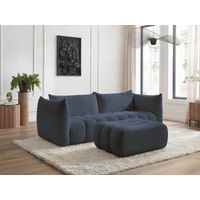 BOBOCHIC - Canapé droit fixe 4 places AZRA tissu bouclette avec pouf Bleu foncé