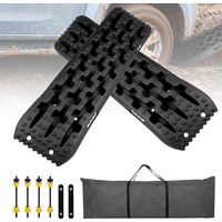 2Pcs Plaque Desensablage Tapis de Traction Tout Plaque de Désenlisement Camping Car Tapis de Traction en Plastique Accessoire Off Road Planche de Récupération pour Boue Sable Neige Noir
