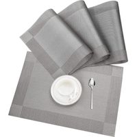 Tovagliette, set da 4 tovagliette in PVC antiscivolo e lavabili, resistenti all'usura e al calore, per casa, ristorante e tavolo da pranzo, grigio argento, 45 x 30 cm